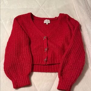 Pink Rose Vibrant Red Knit Cardigan
